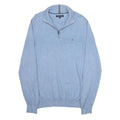 TOMMY HILFIGER Mens Blue Plain Cotton Pullover Crew Neck Jumper XL Casual