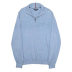 TOMMY HILFIGER Mens Blue Plain Cotton Pullover Crew Neck Jumper XL Casual
