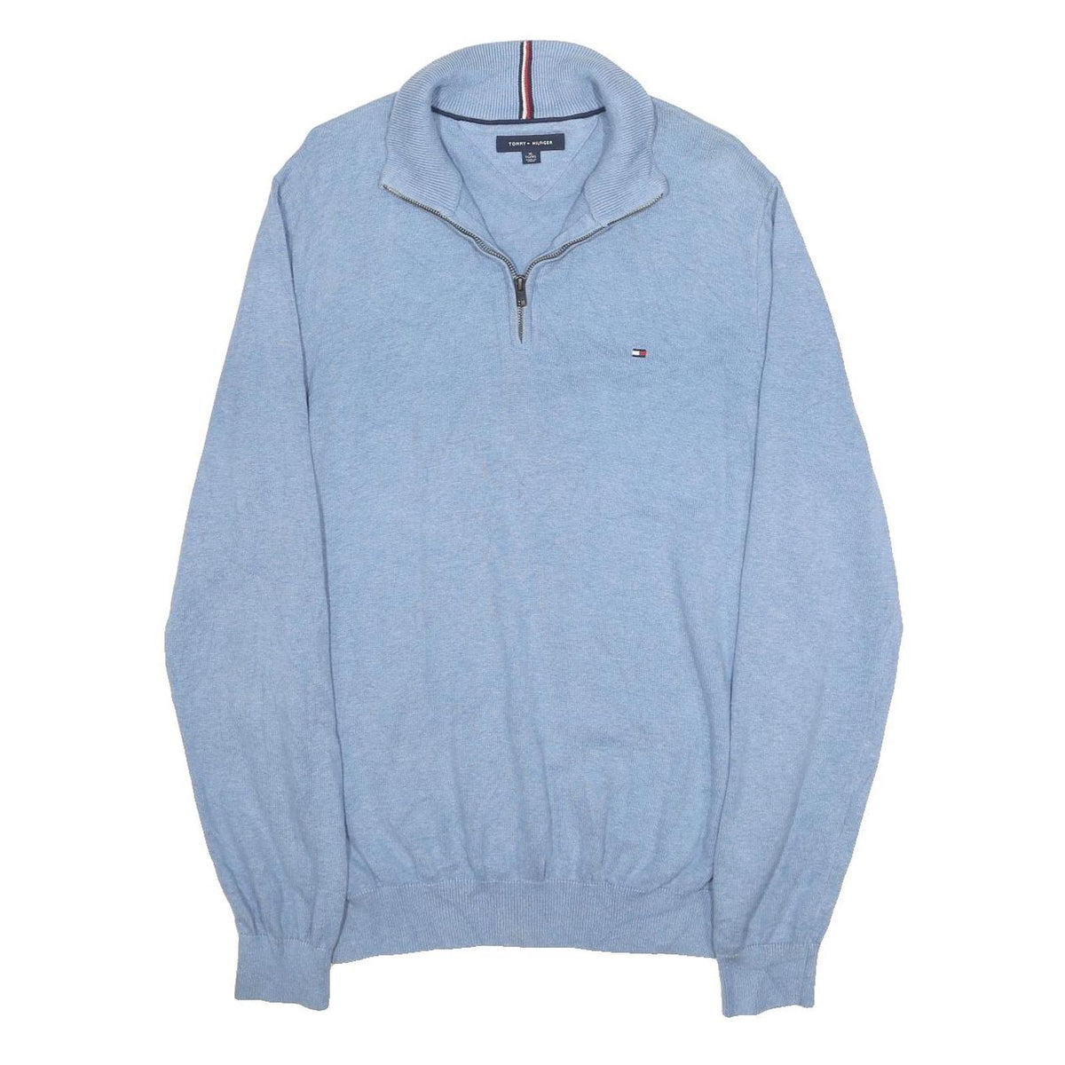 TOMMY HILFIGER Mens Blue Plain Cotton Pullover Crew Neck Jumper XL Casual