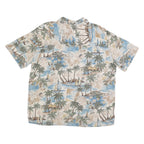 ISLAND SHORES Mens Beige & Blue Rayon Hawaiian Shirt XL Tropical Palm Print