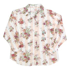 Womens Cream & Pink Floral Printed Shirt Long Sleeve Collared Cotton Blend L