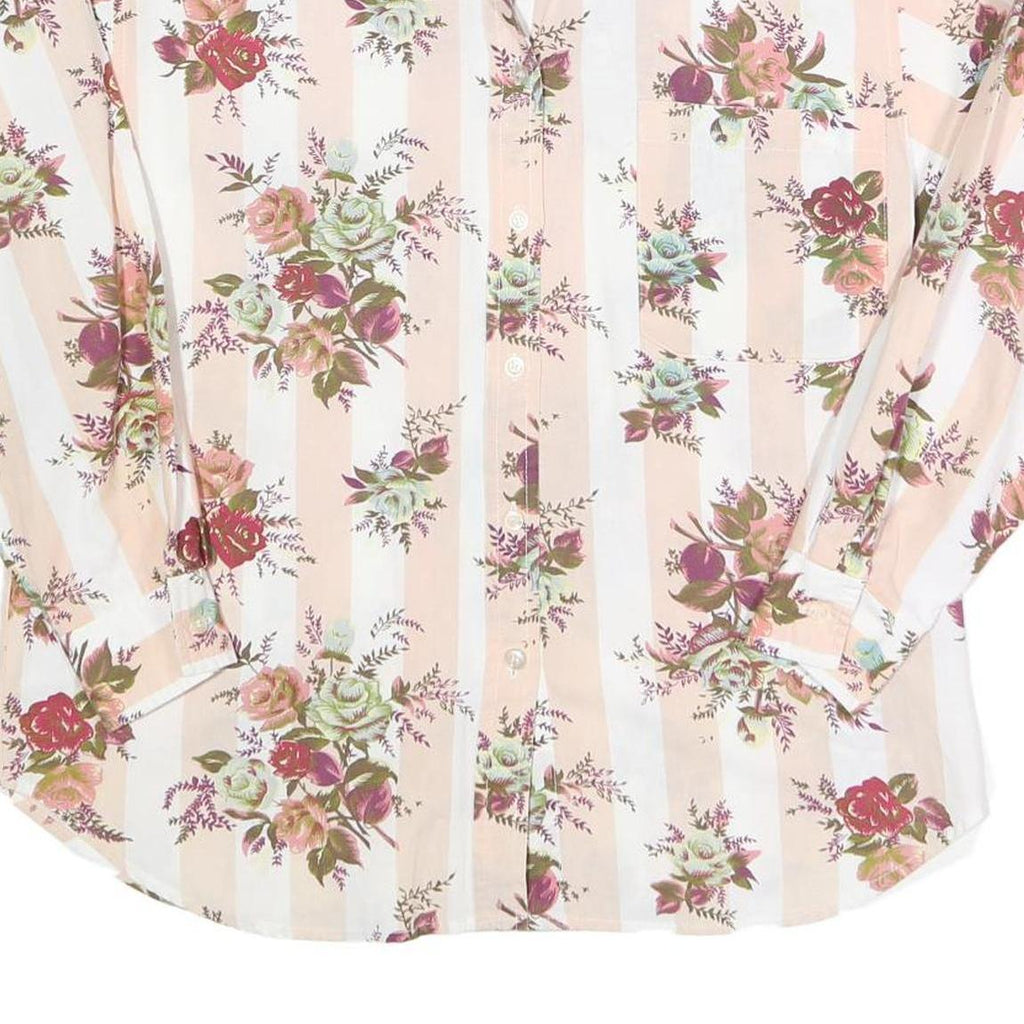 Womens Cream & Pink Floral Printed Shirt Long Sleeve Collared Cotton Blend L