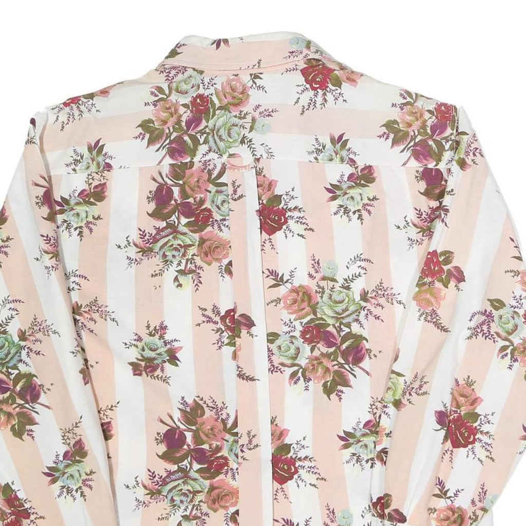 Womens Cream & Pink Floral Printed Shirt Long Sleeve Collared Cotton Blend L