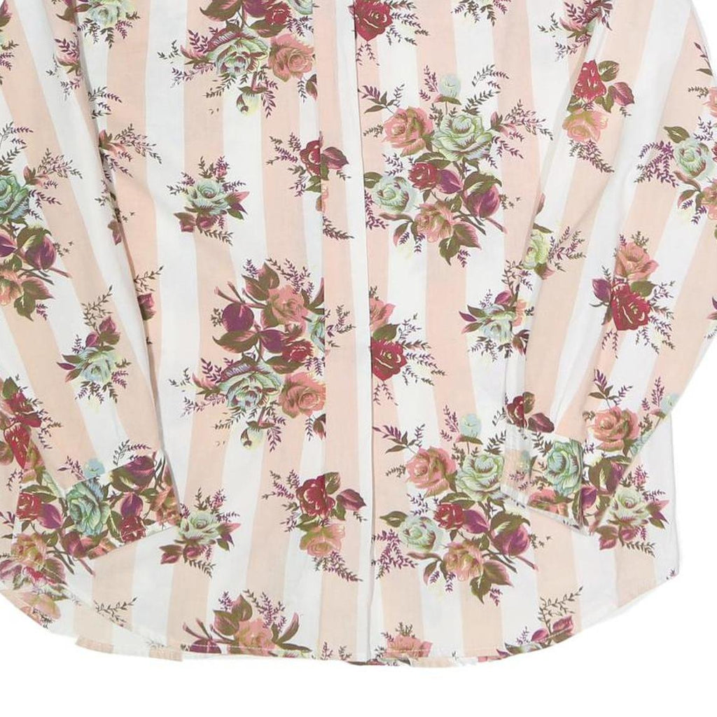 Womens Cream & Pink Floral Printed Shirt Long Sleeve Collared Cotton Blend L