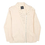 ZARA Womens Cream Linen Blend Zip Jacket M Plain Stud Detail Stylish Casual