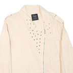 ZARA Womens Cream Linen Blend Zip Jacket M Plain Stud Detail Stylish Casual