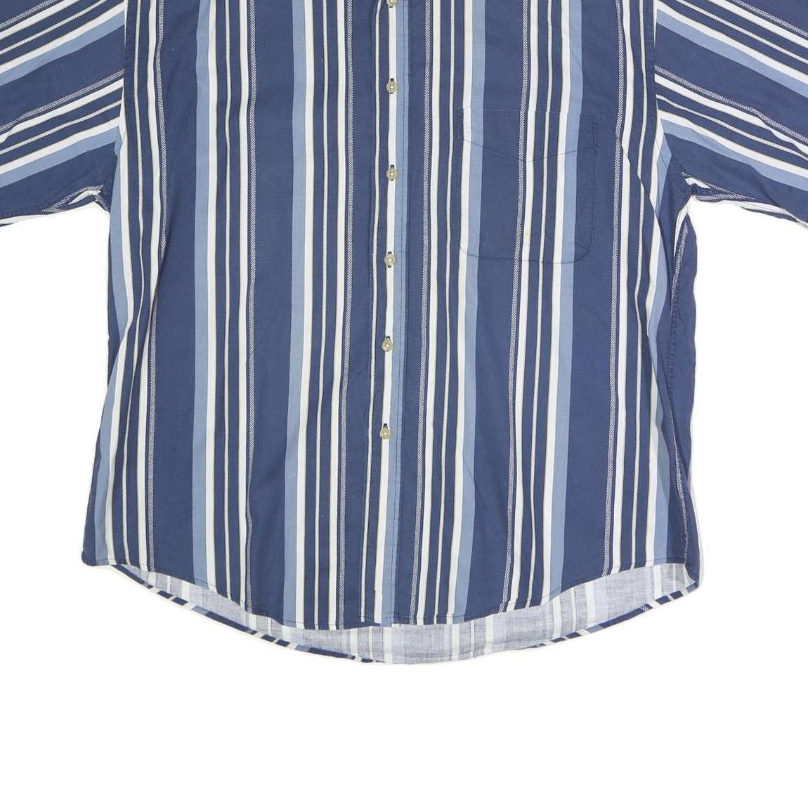 NATURAL ISSUE Mens Blue & White Striped Shirt L Cotton Button Down Short Sleeve