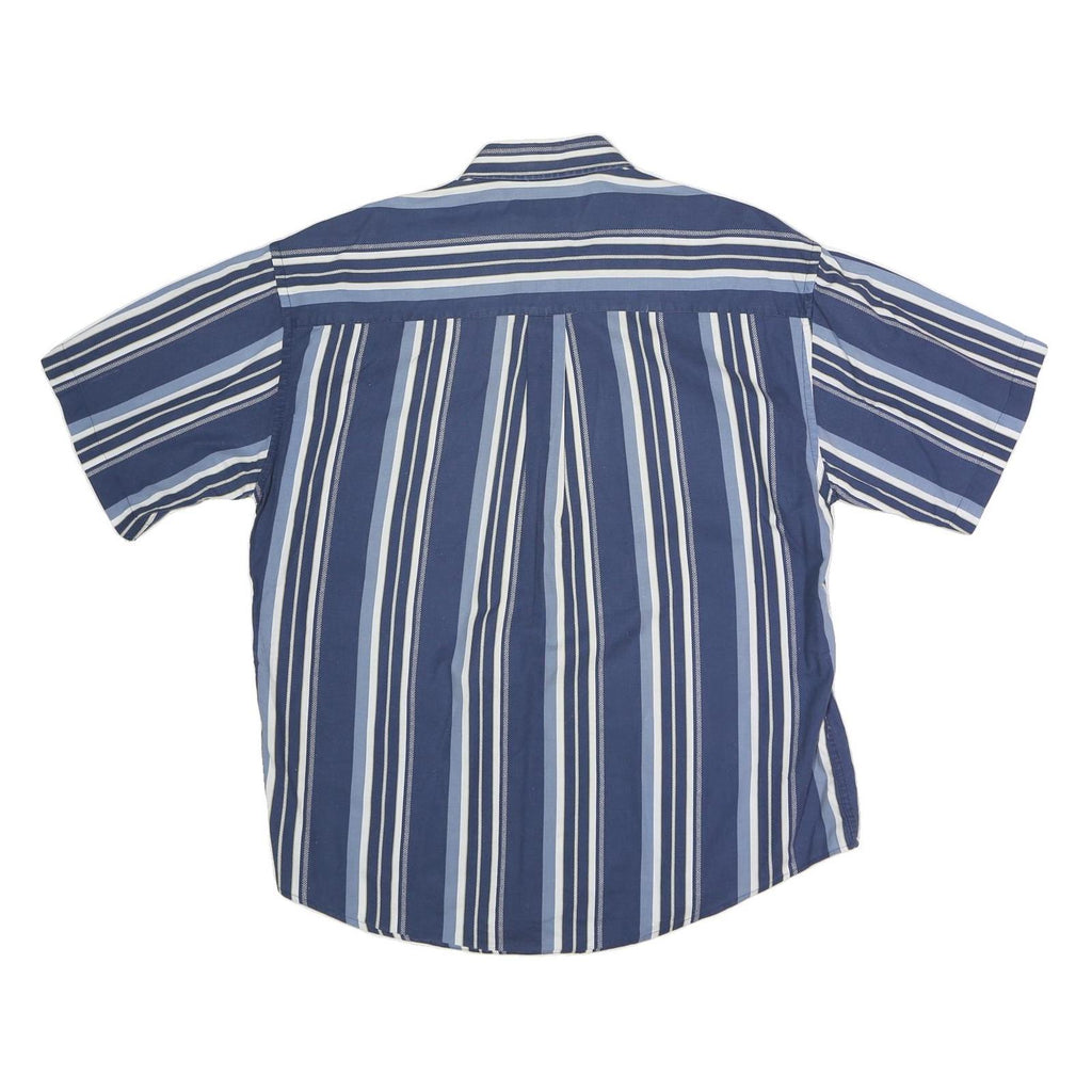 NATURAL ISSUE Mens Blue & White Striped Shirt L Cotton Button Down Short Sleeve