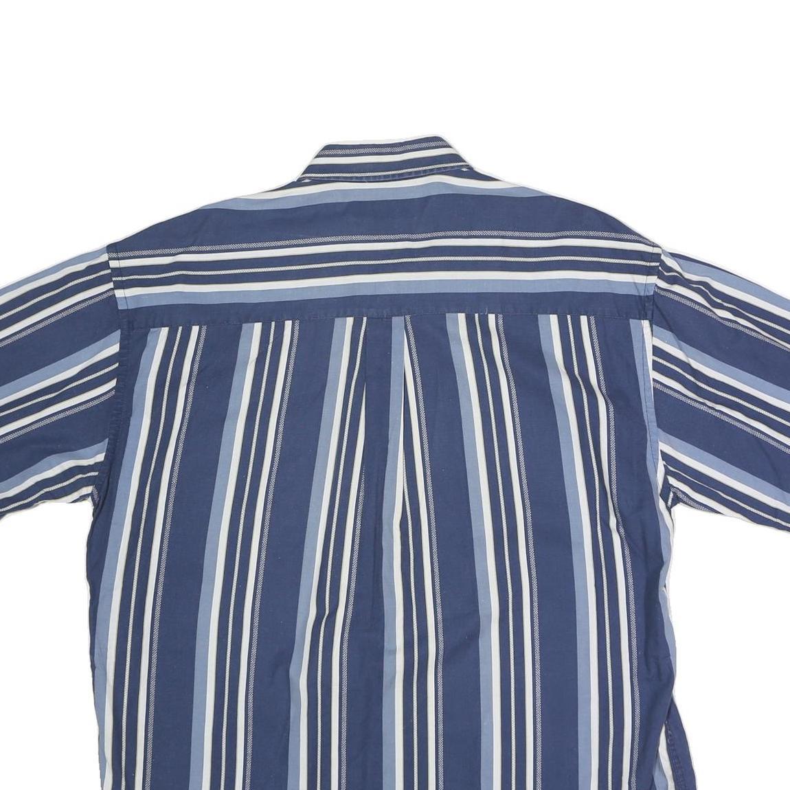 NATURAL ISSUE Mens Blue & White Striped Shirt L Cotton Button Down Short Sleeve