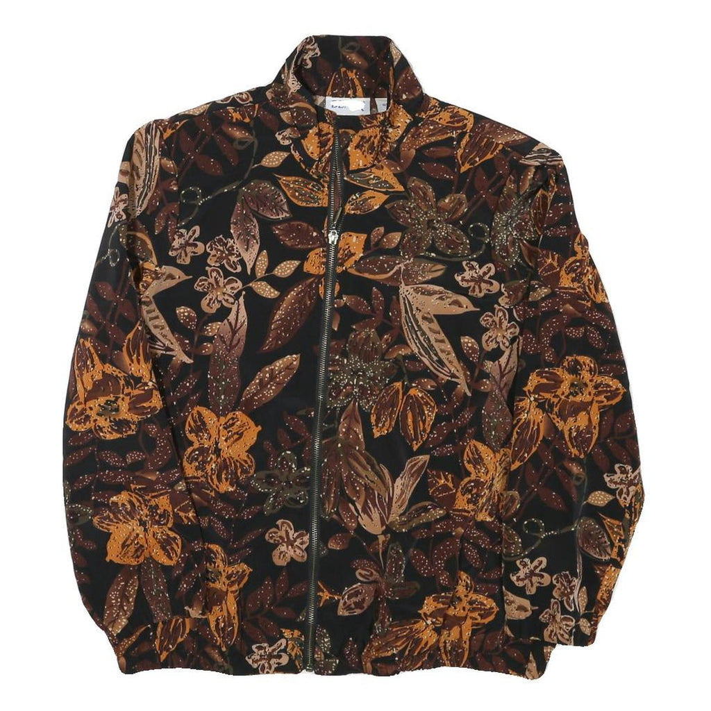 BLAIR Womens Black Brown Floral Print Zip Jacket M Polyester Blend Casual