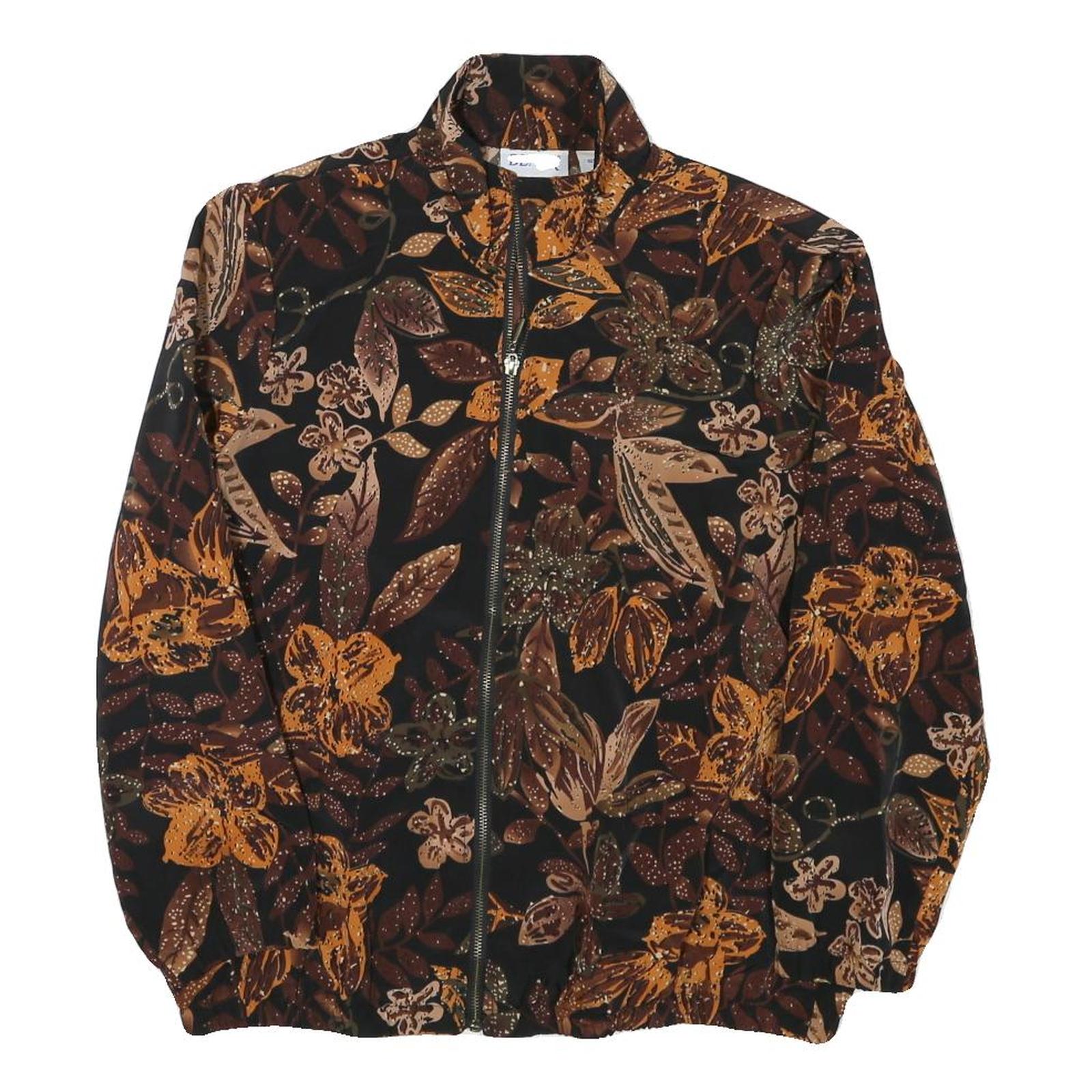 BLAIR Womens Black Brown Floral Print Zip Jacket M Polyester Blend Casual