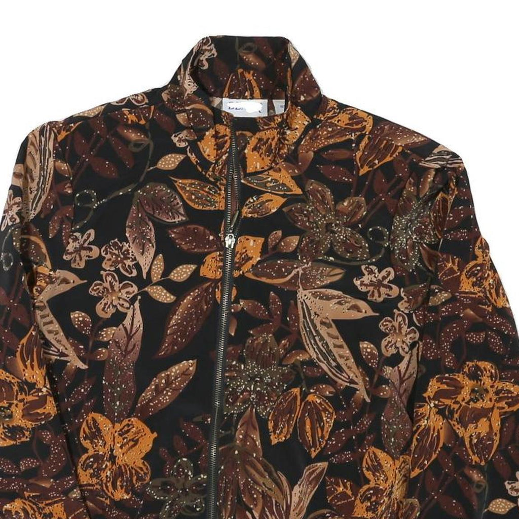 BLAIR Womens Black Brown Floral Print Zip Jacket M Polyester Blend Casual