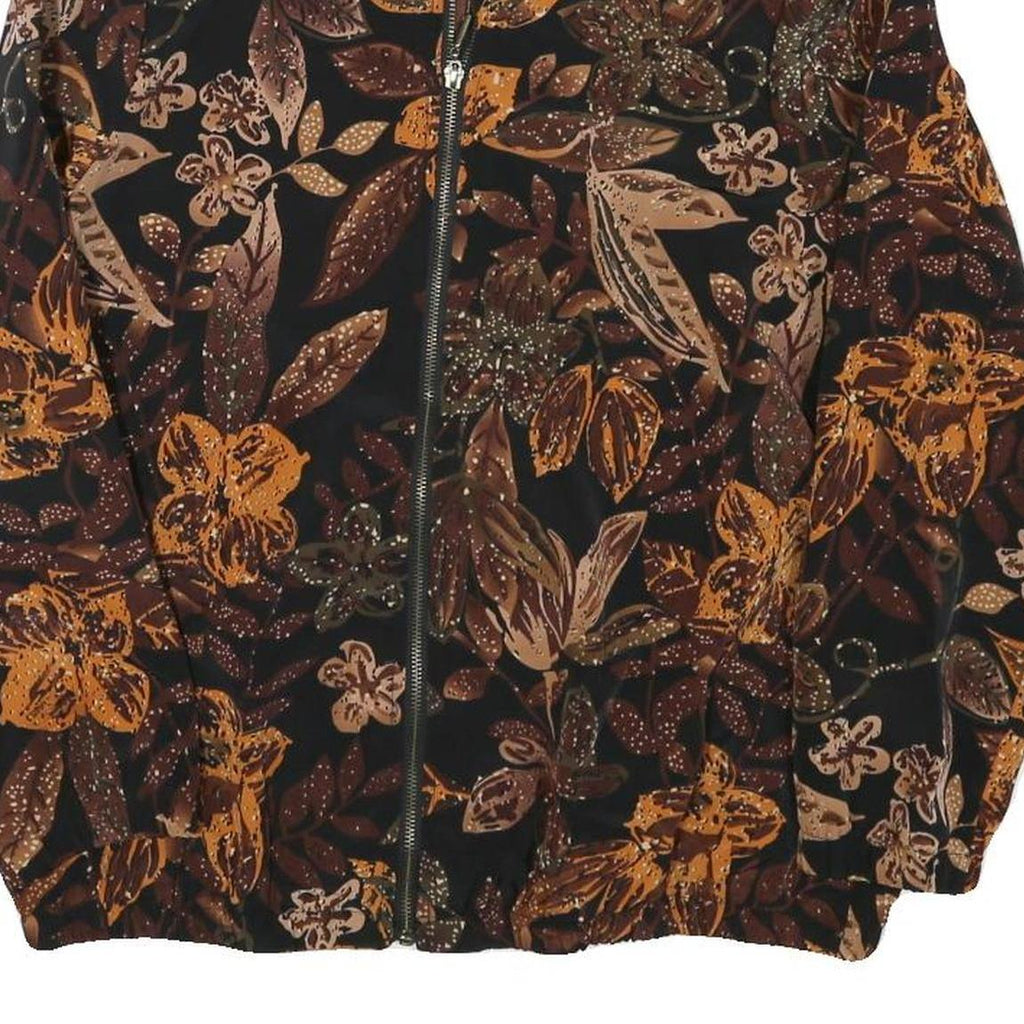 BLAIR Womens Black Brown Floral Print Zip Jacket M Polyester Blend Casual