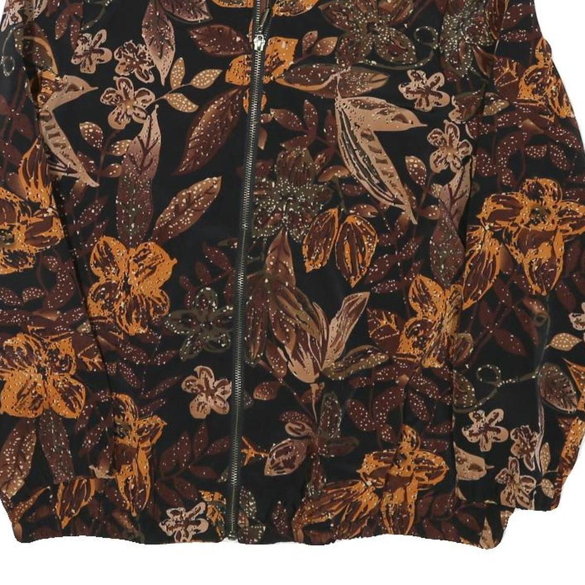 BLAIR Womens Black Brown Floral Print Zip Jacket M Polyester Blend Casual