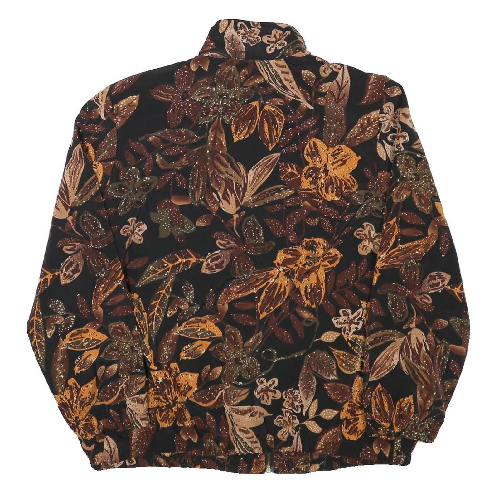BLAIR Womens Black Brown Floral Print Zip Jacket M Polyester Blend Casual