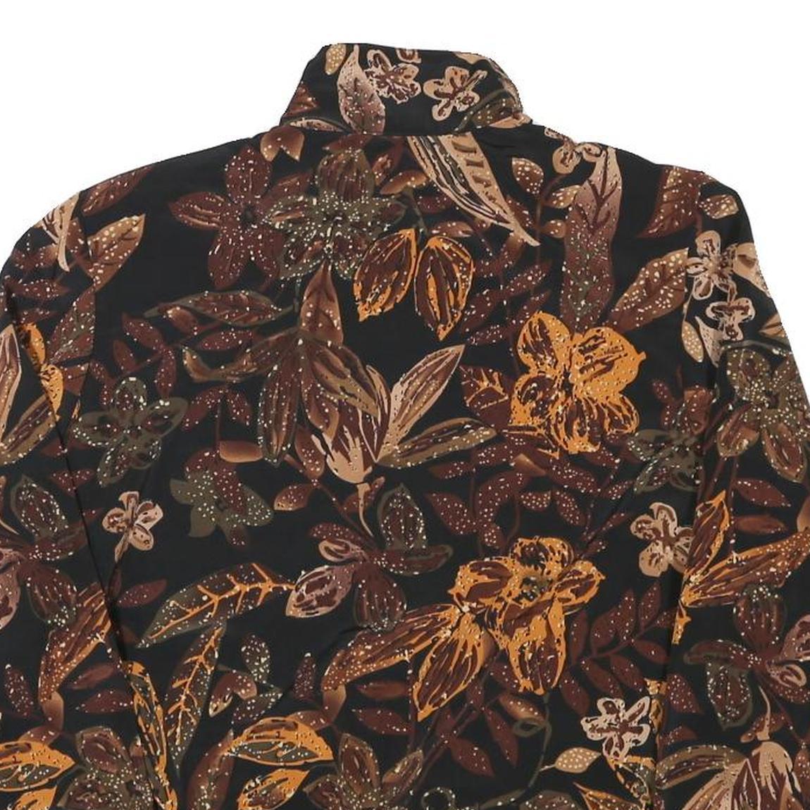 BLAIR Womens Black Brown Floral Print Zip Jacket M Polyester Blend Casual