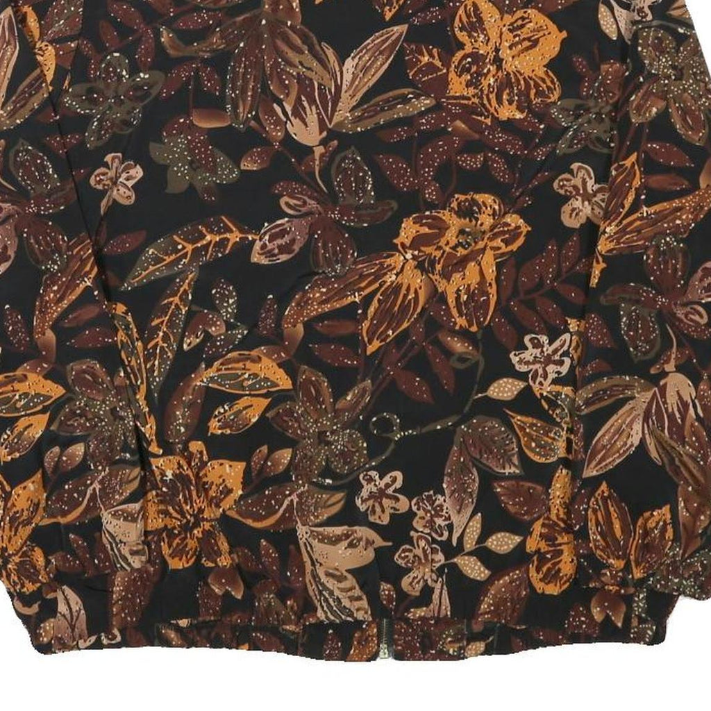 BLAIR Womens Black Brown Floral Print Zip Jacket M Polyester Blend Casual