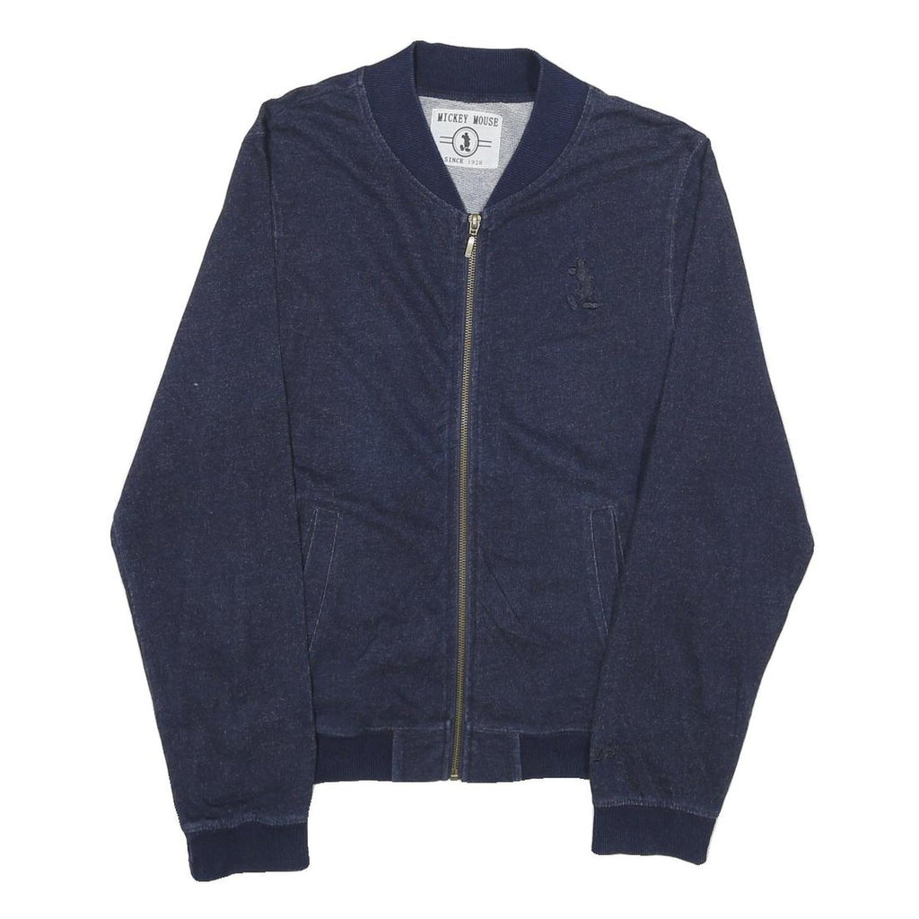 DISNEY Mens Navy Blue Bomber Jacket M Cotton Blend Plain Mickey Mouse Zip