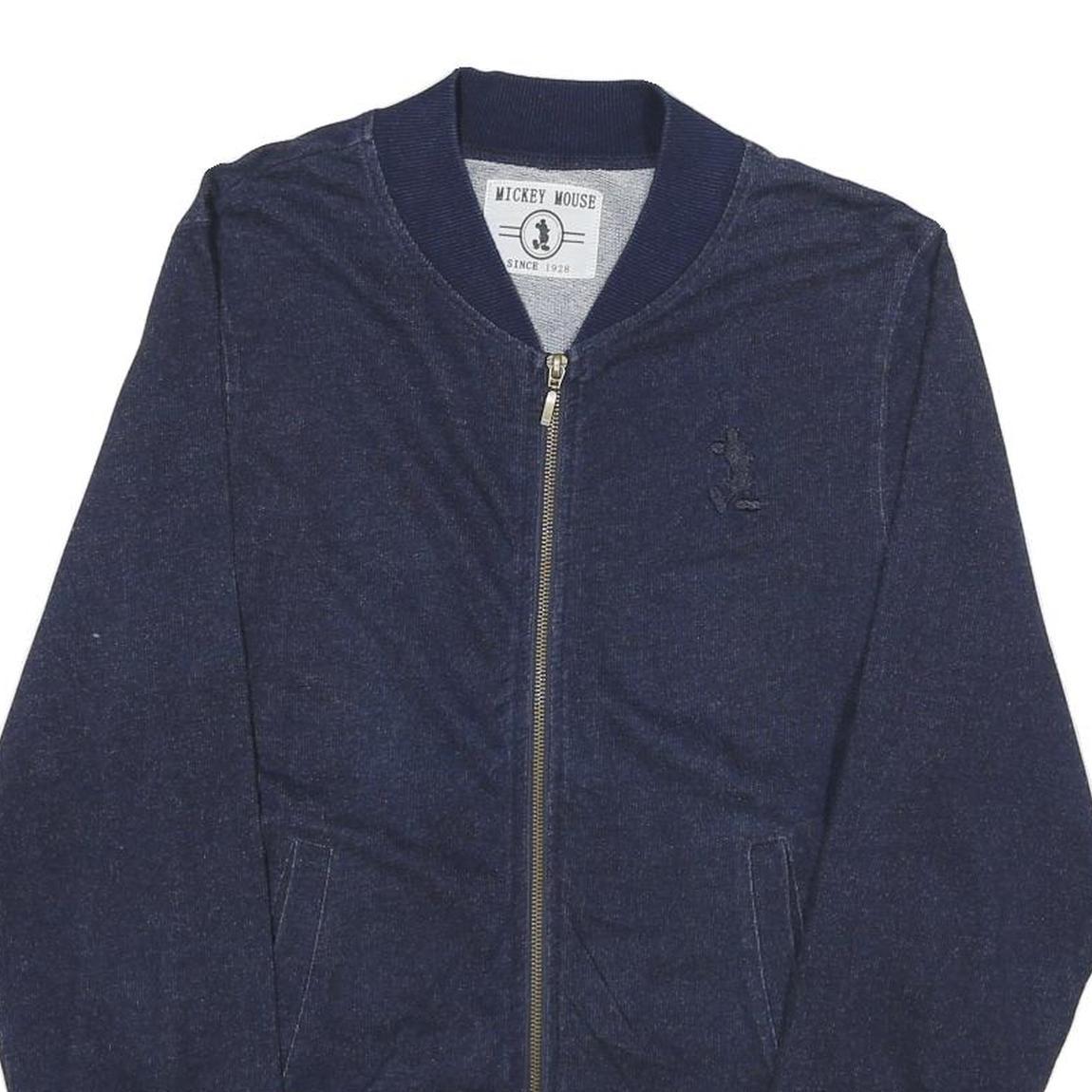DISNEY Mens Navy Blue Bomber Jacket M Cotton Blend Plain Mickey Mouse Zip