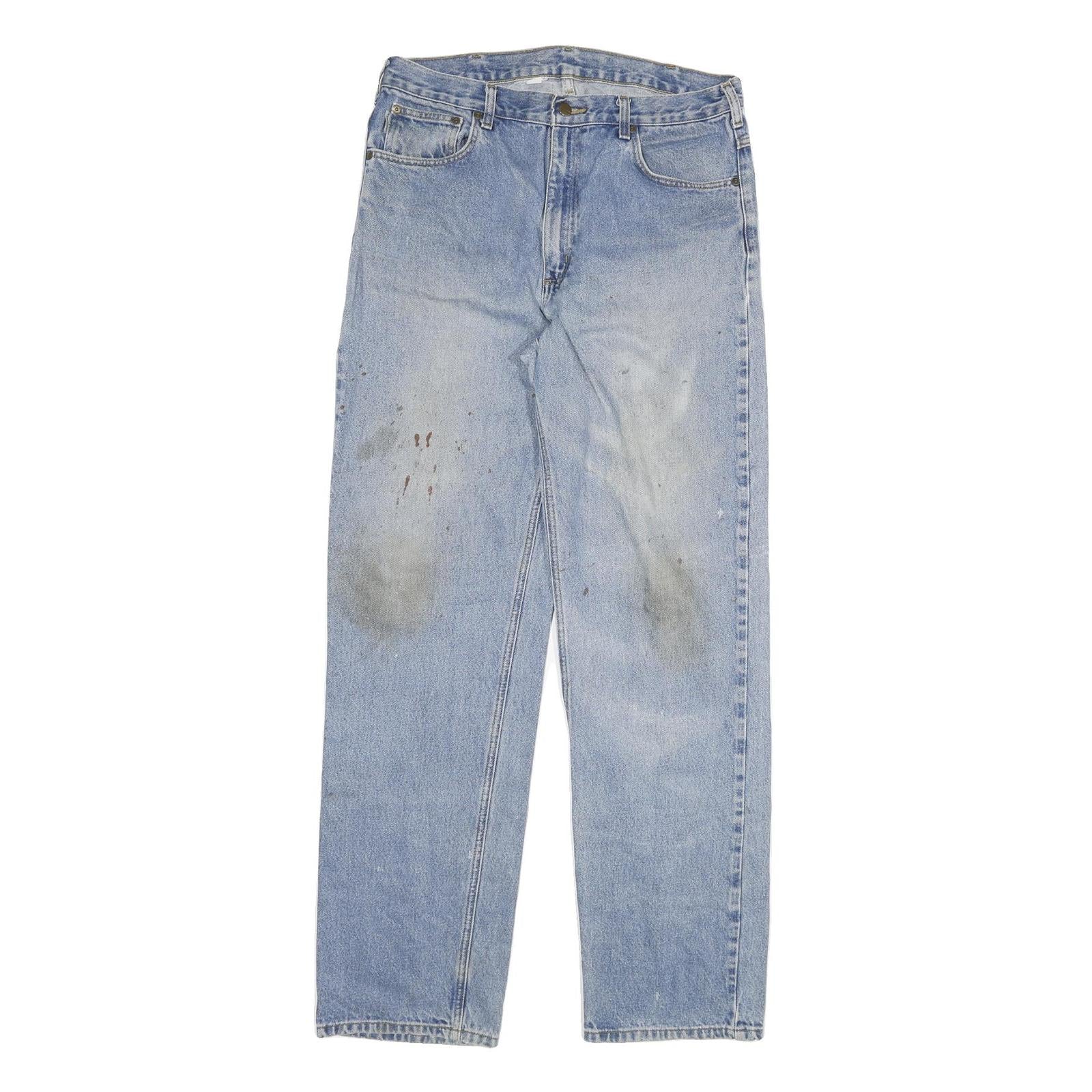 CARHARTT Mens Regular Cotton Blend Light Blue Jeans W34 L35 Workwear Durable Zip