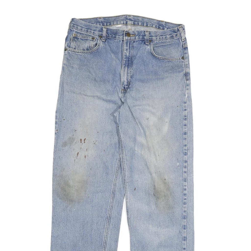 CARHARTT Mens Regular Cotton Blend Light Blue Jeans W34 L35 Workwear Durable Zip