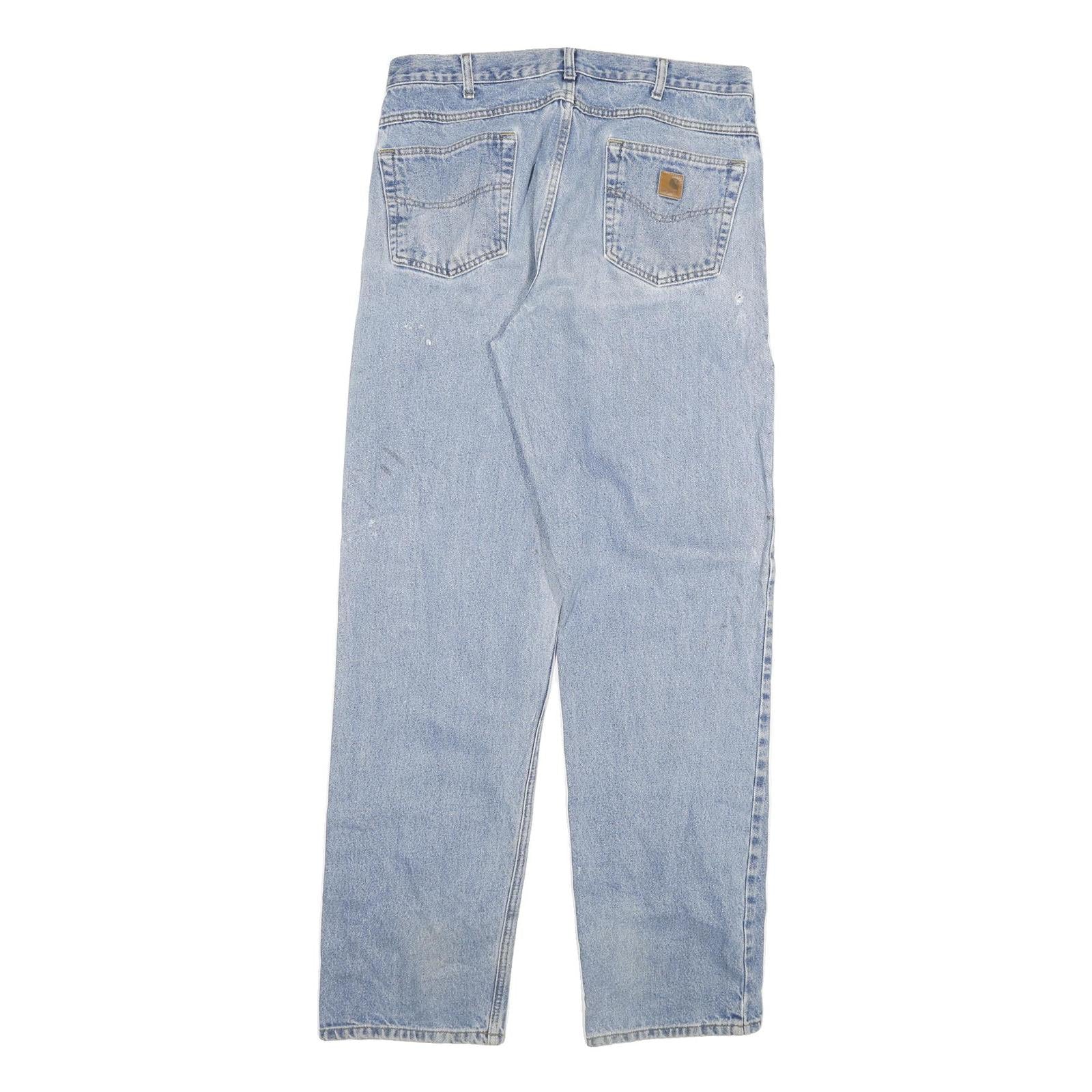 CARHARTT Mens Regular Cotton Blend Light Blue Jeans W34 L35 Workwear Durable Zip