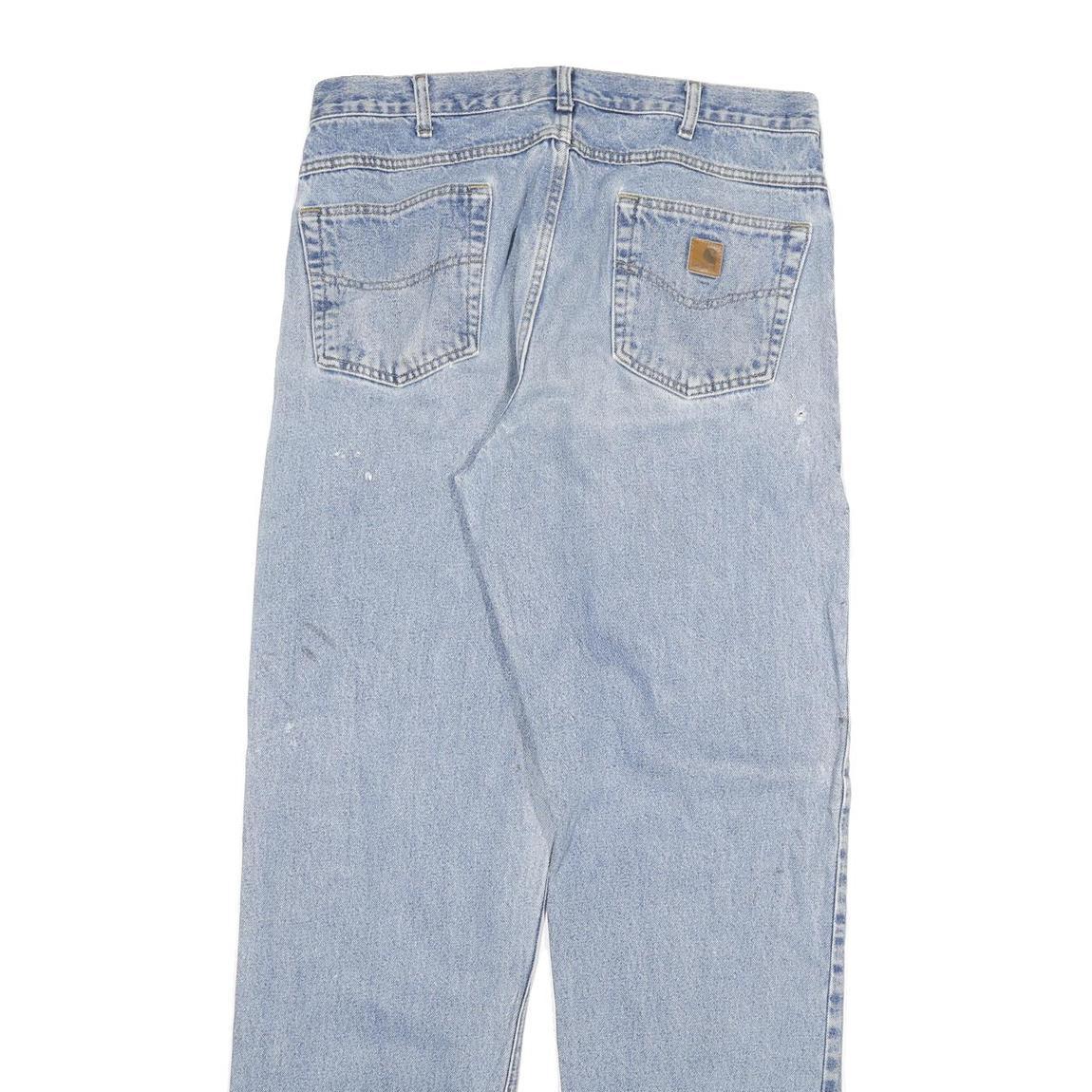 CARHARTT Mens Regular Cotton Blend Light Blue Jeans W34 L35 Workwear Durable Zip