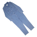 LEE Womens Blue Stripe Cotton Blend Playsuit XL Long Sleeve Zip Workwear Fashion