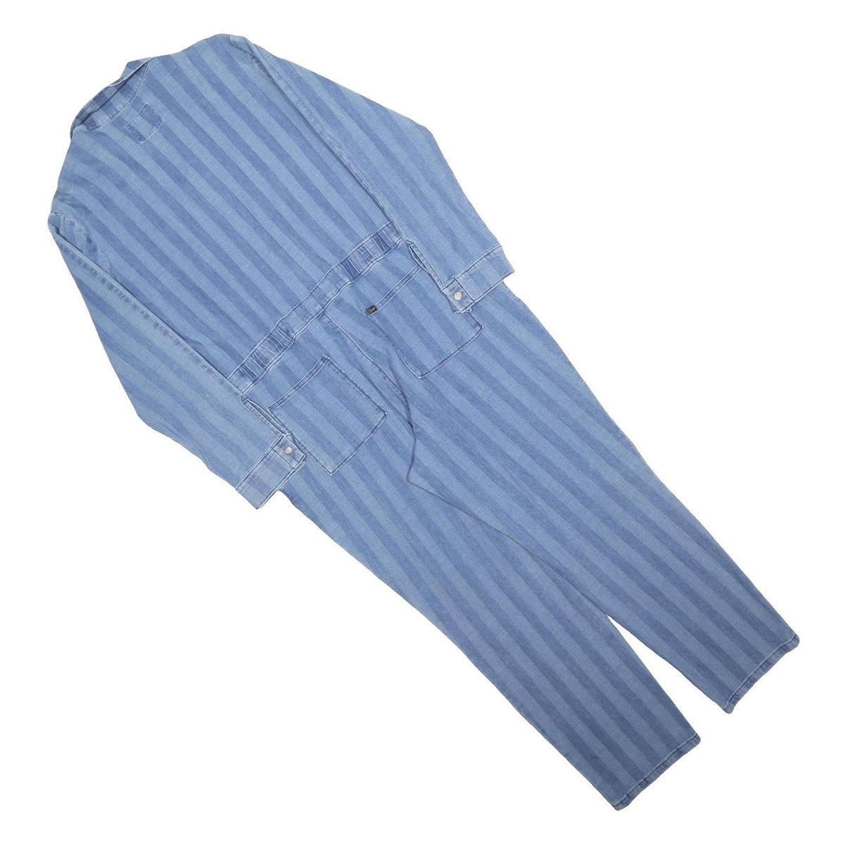 LEE Womens Blue Stripe Cotton Blend Playsuit XL Long Sleeve Zip Workwear Fashion