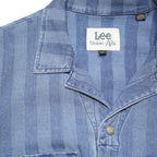LEE Womens Blue Stripe Cotton Blend Playsuit XL Long Sleeve Zip Workwear Fashion