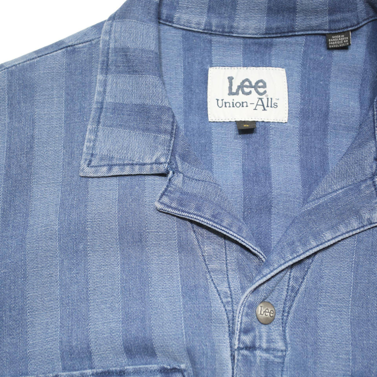 LEE Womens Blue Stripe Cotton Blend Playsuit XL Long Sleeve Zip Workwear Fashion