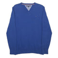 TOMMY HILFIGER Boys Blue Plain V-Neck Basic Knit Jumper L Cotton Blend