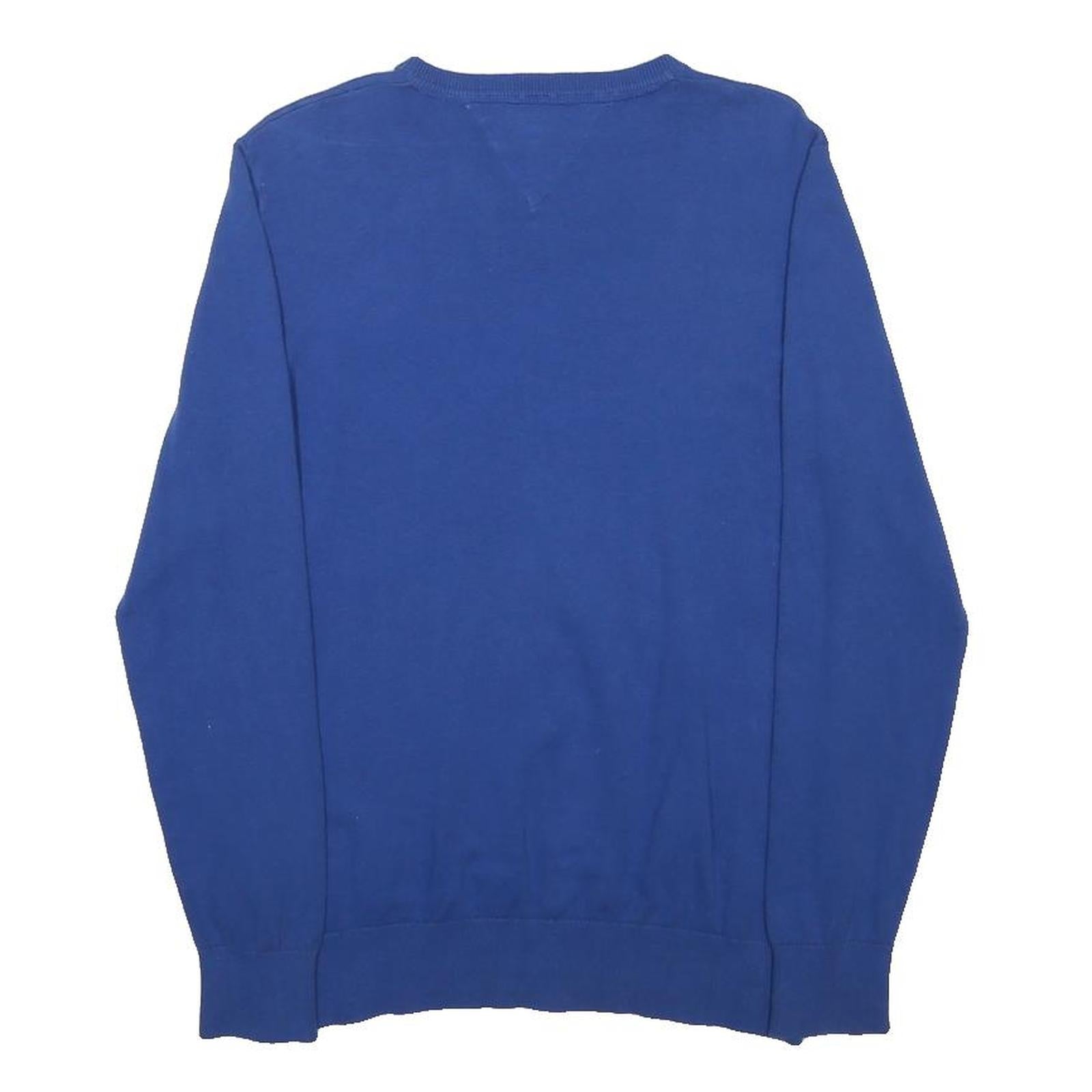 TOMMY HILFIGER Boys Blue Plain V-Neck Basic Knit Jumper L Cotton Blend