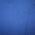 TOMMY HILFIGER Boys Blue Plain V-Neck Basic Knit Jumper L Cotton Blend