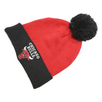 MITCHELL&NESS Mens Red & Black Chicago Bulls Beanie Acrylic Knit Pom Pom Hat