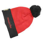 MITCHELL&NESS Mens Red & Black Chicago Bulls Beanie Acrylic Knit Pom Pom Hat