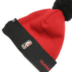 MITCHELL&NESS Mens Red & Black Chicago Bulls Beanie Acrylic Knit Pom Pom Hat