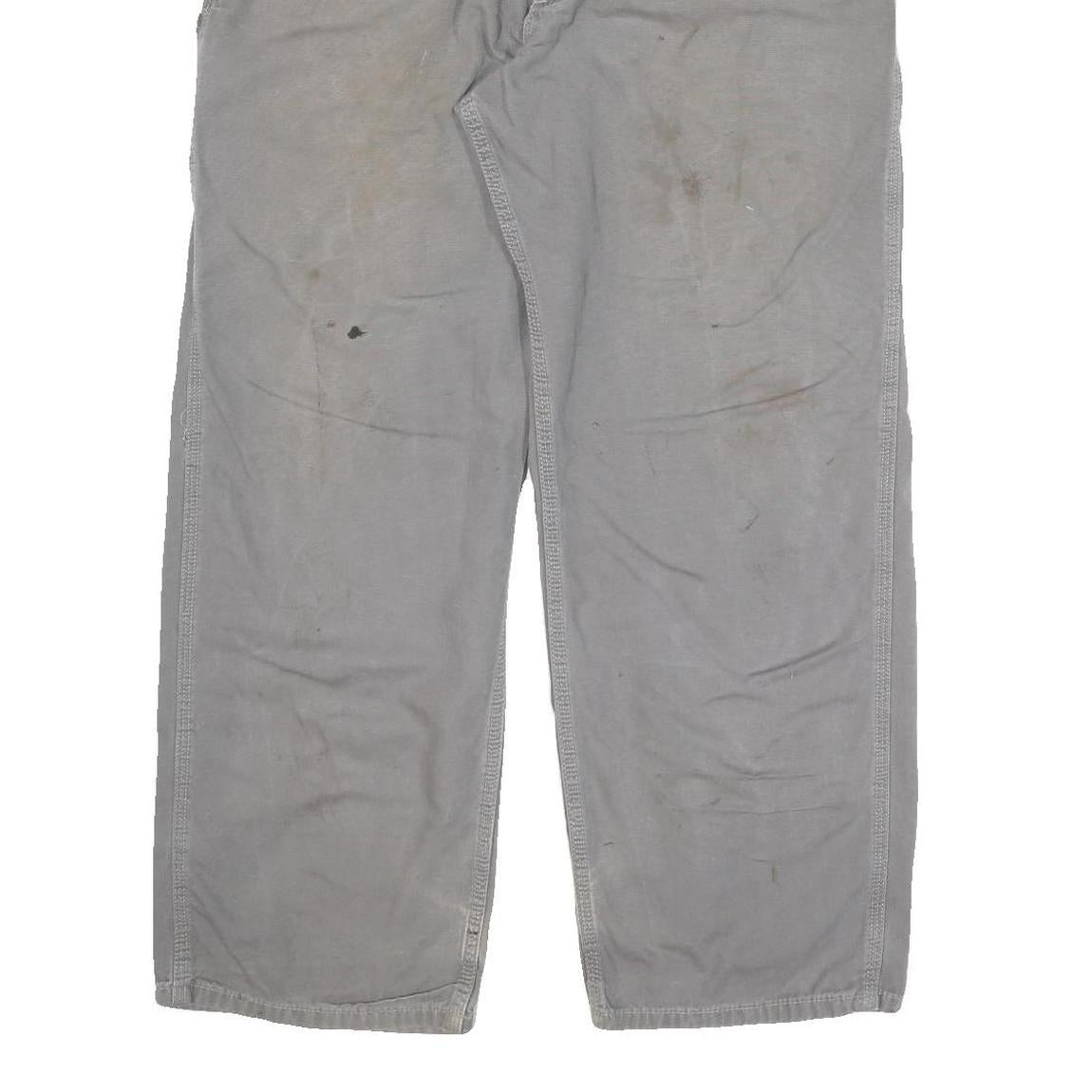 DICKIES Mens Grey Relaxed Straight Woven Cotton Blend Trousers W36 L30 Workwear