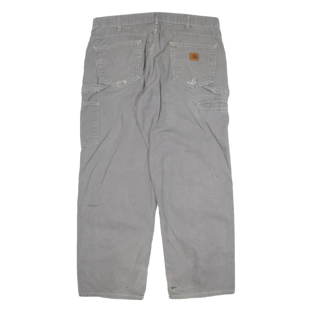 DICKIES Mens Grey Relaxed Straight Woven Cotton Blend Trousers W36 L30 Workwear