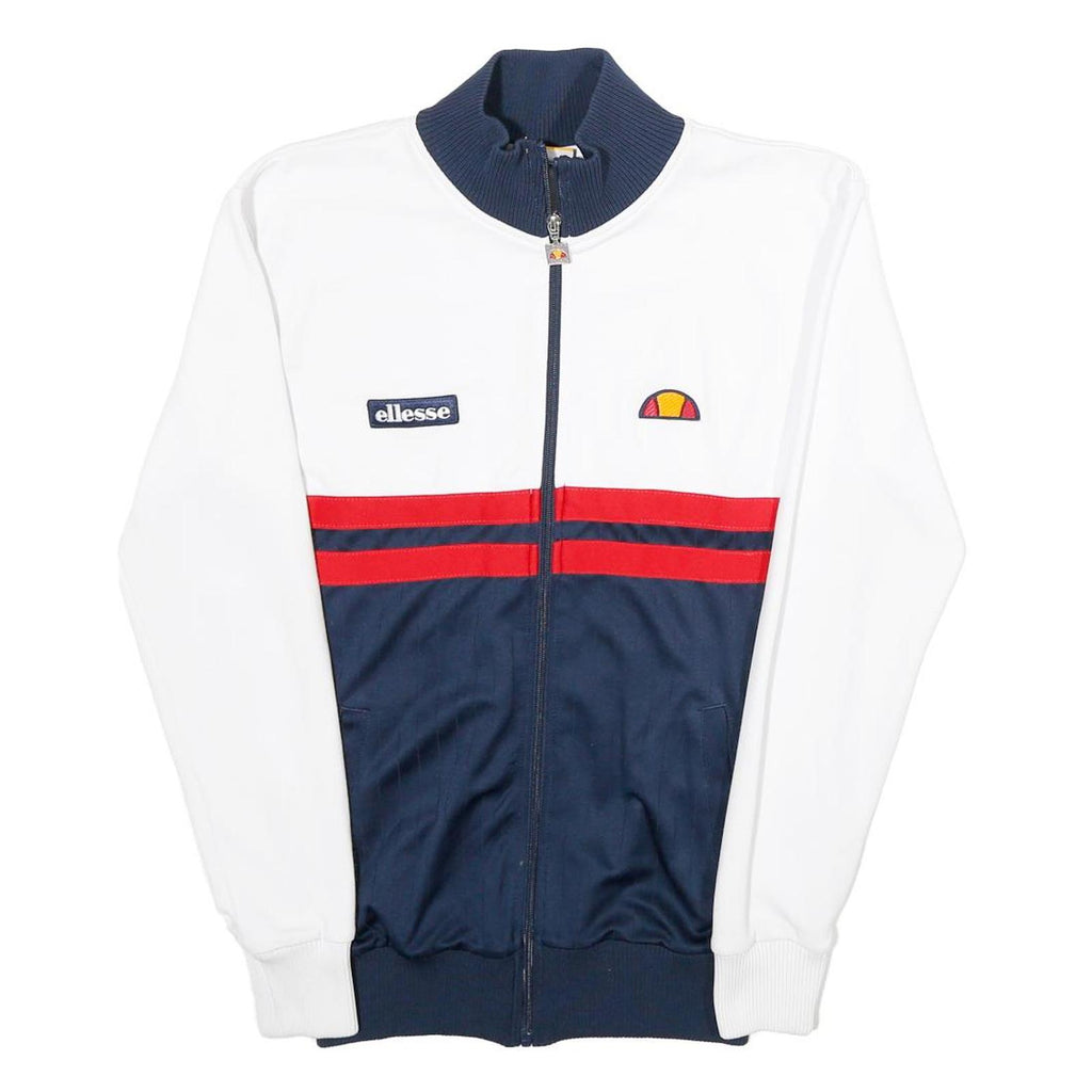 ELLESSE Womens White & Navy Colourblock Track Jacket UK 6 Cotton Blend Zip