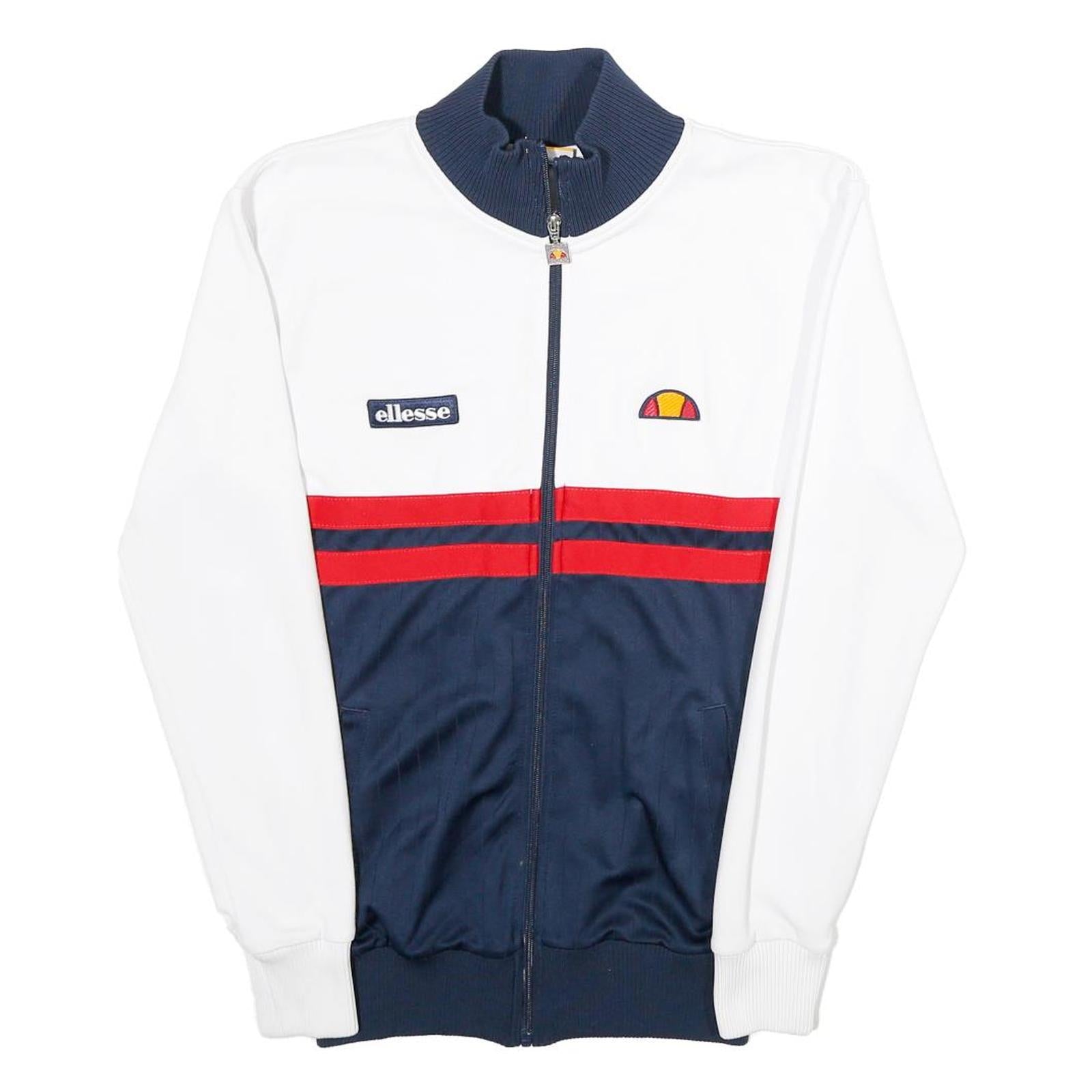ELLESSE Womens White & Navy Colourblock Track Jacket UK 6 Cotton Blend Zip