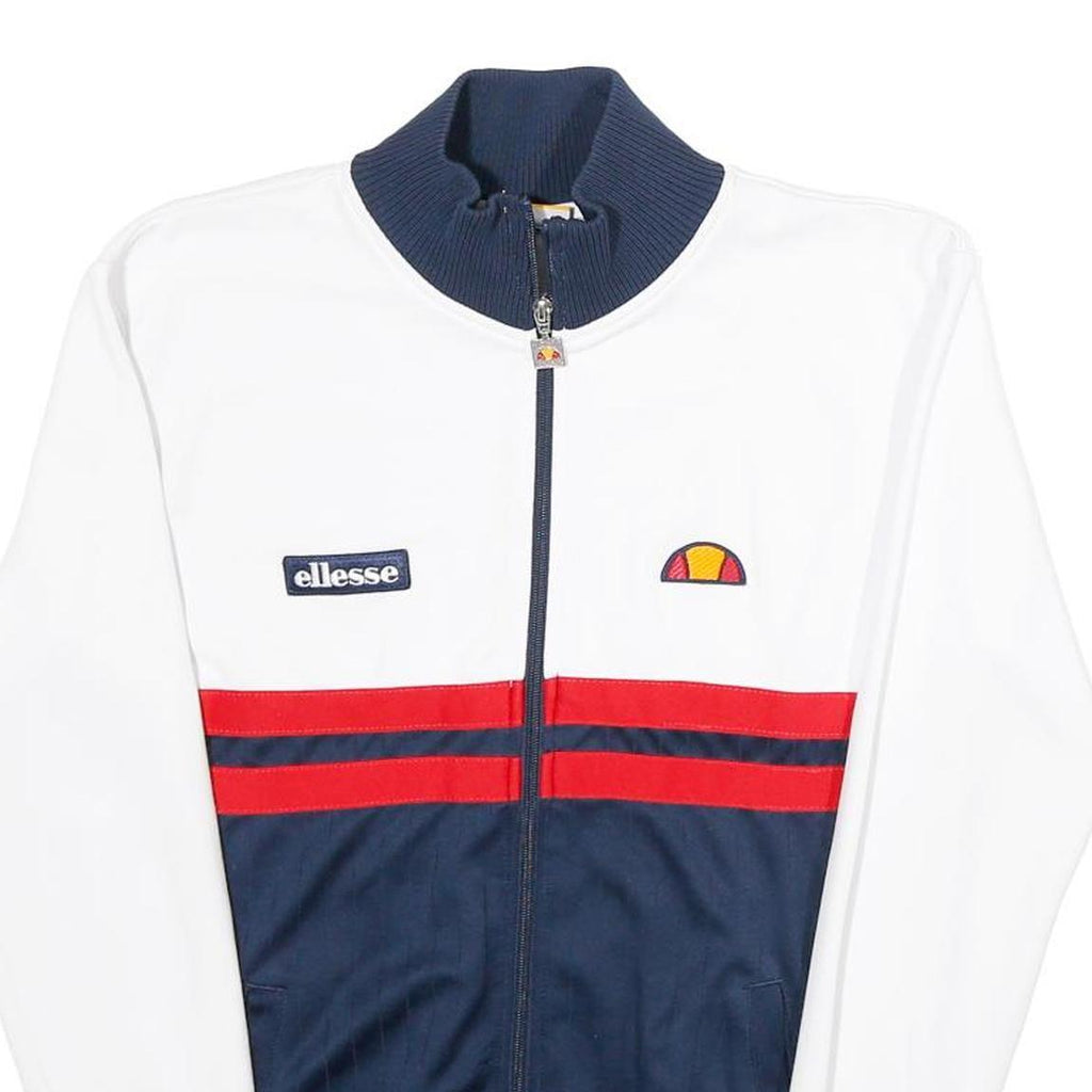 ELLESSE Womens White & Navy Colourblock Track Jacket UK 6 Cotton Blend Zip