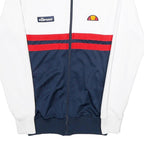 ELLESSE Womens White & Navy Colourblock Track Jacket UK 6 Cotton Blend Zip