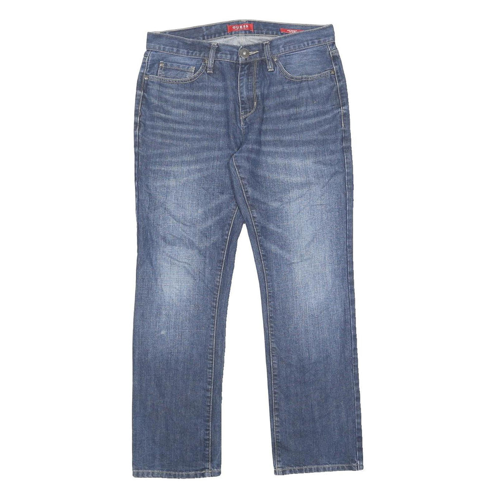 GUESS Mens Regular Blue Denim Jeans Button W32 L30 Classic Straight Cotton Blend