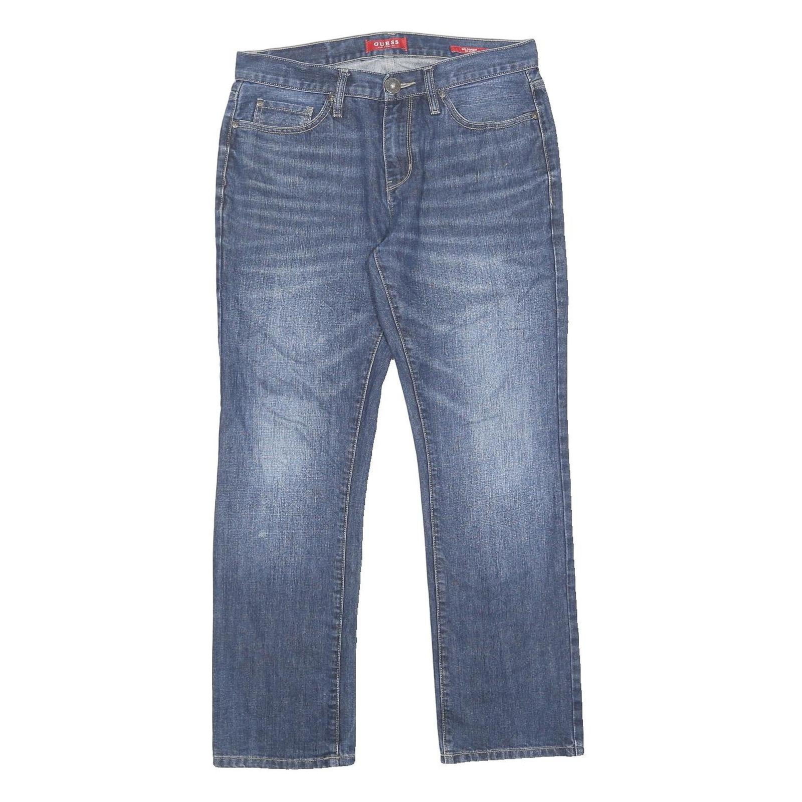 GUESS Mens Regular Blue Denim Jeans Button W32 L30 Classic Straight Cotton Blend