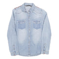 ZARA Womens Blue Denim Shirt Long Sleeve Collared XS Embroidered Yoke