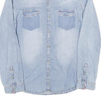 ZARA Womens Blue Denim Shirt Long Sleeve Collared XS Embroidered Yoke