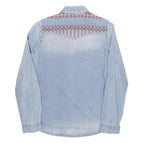 ZARA Womens Blue Denim Shirt Long Sleeve Collared XS Embroidered Yoke