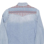 ZARA Womens Blue Denim Shirt Long Sleeve Collared XS Embroidered Yoke