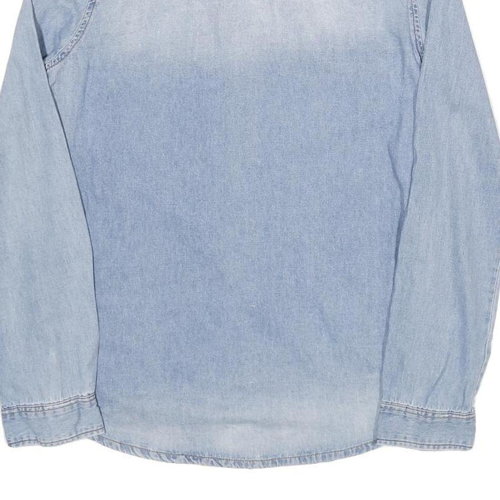 ZARA Womens Blue Denim Shirt Long Sleeve Collared XS Embroidered Yoke